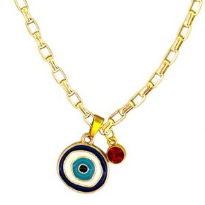 Chic GoldPlated Evil Eye Pendant with Cz Red Charm Goldfilled Necklace